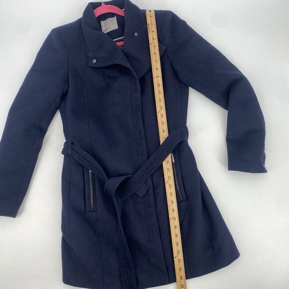 Vero Moda Women's Size M Navy Blue Call Rich 3/4 Wool Blend Belted Jacket Trench - Picture 11 of 12